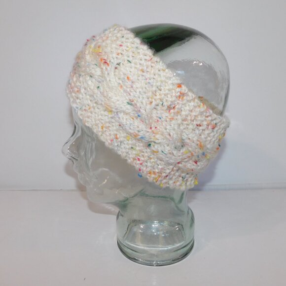 Hand Knit Cream Confetti Yarn Winter Headband - Picture 6 of 7